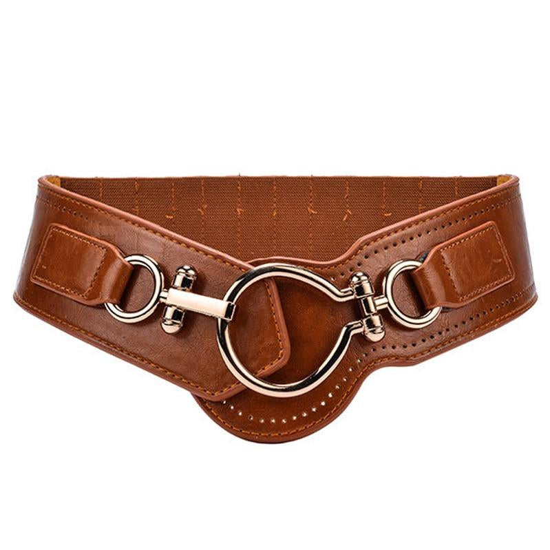 Designer Cummerbund Wide Strap Big Buckle Belt-women-wanahavit-CMYF03 Brown-One Size-wanahavit