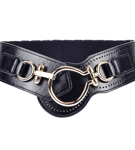 Designer Cummerbund Wide Strap Big Buckle Belt-women-wanahavit-CMYF03 Black-One Size-wanahavit