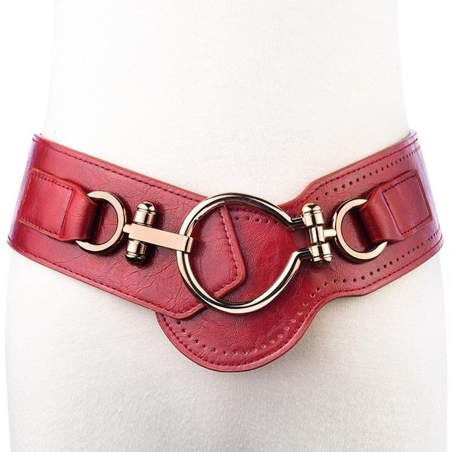 Designer Cummerbund Wide Strap Big Buckle Belt-women-wanahavit-CMYF03 Red-One Size-wanahavit