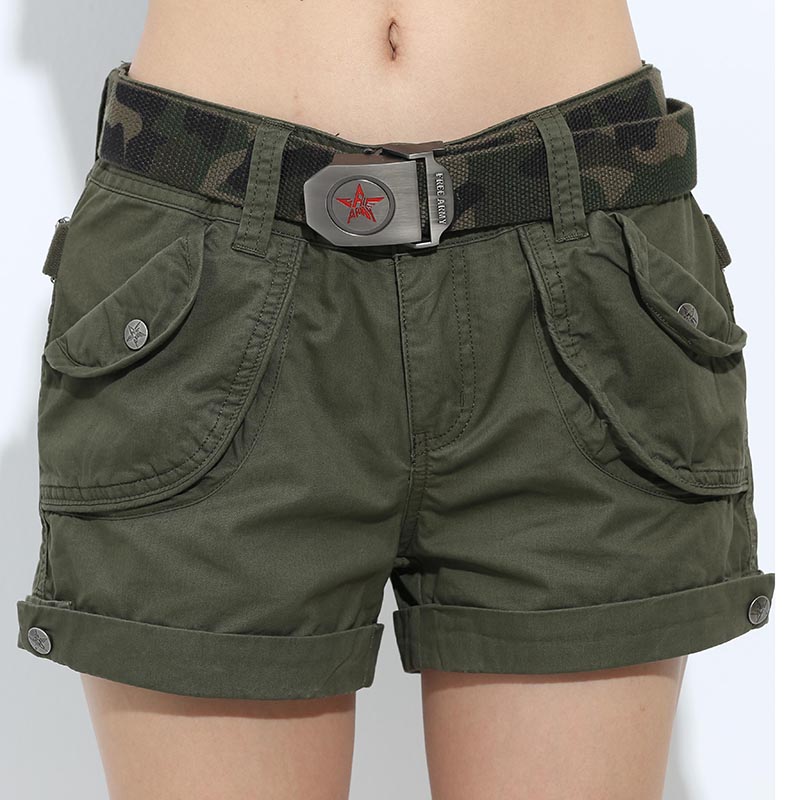 Military Army Loose Pockets Shorts-women-wanahavit-army green shorts-25-wanahavit