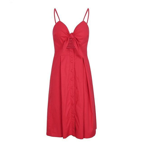 Load image into Gallery viewer, Hollow Out Bow Knot Backless Midi Dress-women-wanahavit-Red-S-wanahavit
