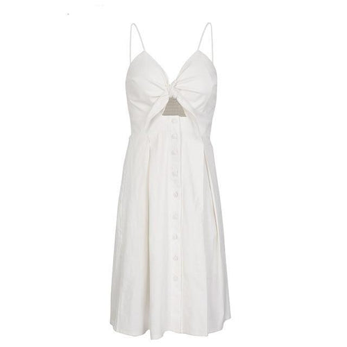 Load image into Gallery viewer, Hollow Out Bow Knot Backless Midi Dress-women-wanahavit-White-S-wanahavit
