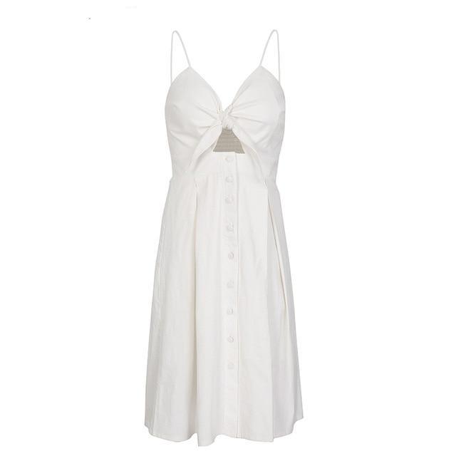 Hollow Out Bow Knot Backless Midi Dress-women-wanahavit-White-S-wanahavit