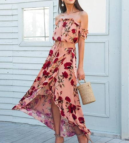 Off Shoulder Ruffle Maxi Backless Wrap Long Dress-women-wanahavit-Print-S-wanahavit