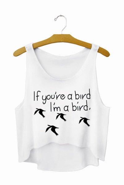 Funny I Love Food Print Crop Top Sleeveless Shirt-women-wanahavit-bird-One Size-wanahavit