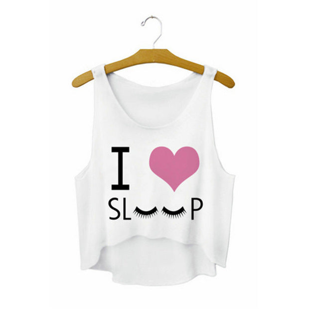 Funny I Love Food Print Crop Top Sleeveless Shirt-women-wanahavit-i love sleep-One Size-wanahavit
