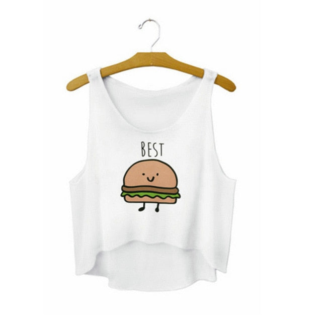 Funny I Love Food Print Crop Top Sleeveless Shirt-women-wanahavit-best burger-One Size-wanahavit