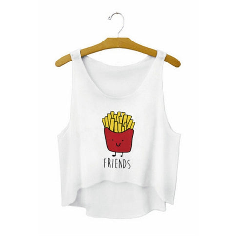 Load image into Gallery viewer, Funny I Love Food Print Crop Top Sleeveless Shirt-women-wanahavit-friend fries-One Size-wanahavit
