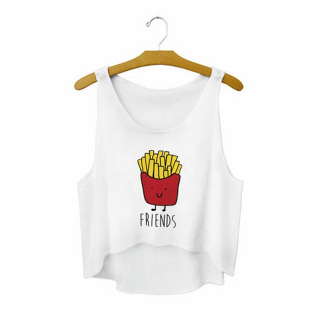Funny I Love Food Print Crop Top Sleeveless Shirt-women-wanahavit-friend fries-One Size-wanahavit