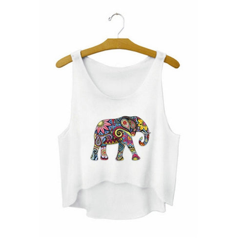 Load image into Gallery viewer, Funny I Love Food Print Crop Top Sleeveless Shirt-women-wanahavit-elephant-One Size-wanahavit
