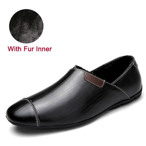 Load image into Gallery viewer, Fashion Italian Style Genuine Leather Slip On Shoes-men-wanahavit-Black Shoes With Fur-5.5-wanahavit
