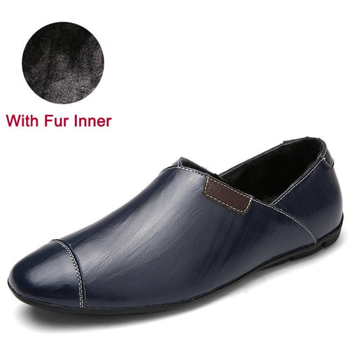 Load image into Gallery viewer, Fashion Italian Style Genuine Leather Slip On Shoes-men-wanahavit-Blue Shoes With Fur-5.5-wanahavit

