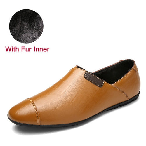 Load image into Gallery viewer, Fashion Italian Style Genuine Leather Slip On Shoes-men-wanahavit-Brown Shoes With Fur-5.5-wanahavit
