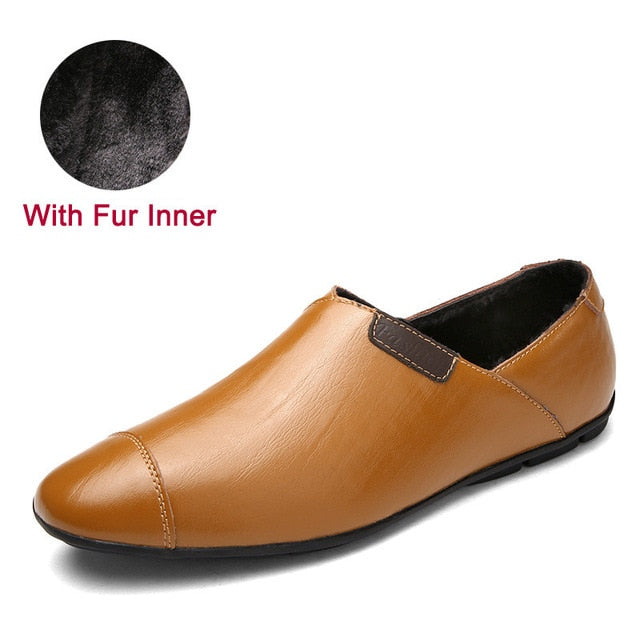 Fashion Italian Style Genuine Leather Slip On Shoes-men-wanahavit-Brown Shoes With Fur-5.5-wanahavit