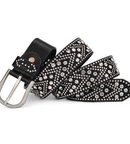 Cowboy Jeans Metal Rivet Leather Belt-women-wanahavit-CM010 Black-95CM-wanahavit