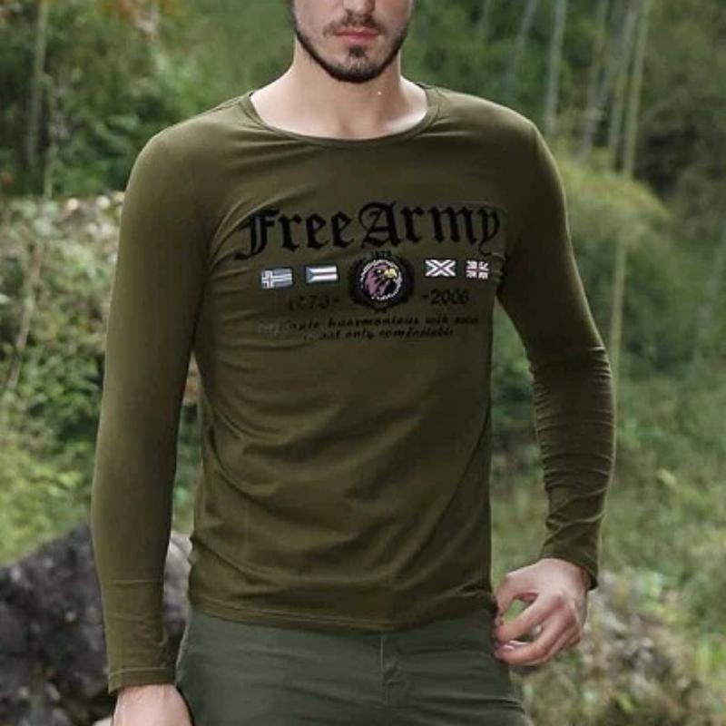 Army Academy Printed Slim Cotton Long Sleeve Shirt-men-wanahavit-army green-M-wanahavit