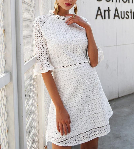Elegant Hollow Crisscross Out Lace Midi Dress-women-wanahavit-White-S-wanahavit