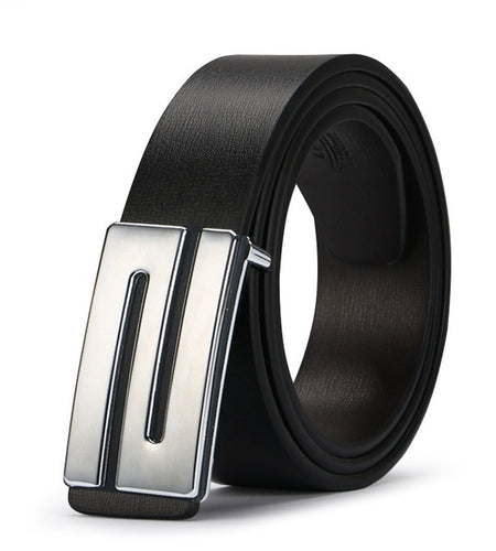 Cow Genuine Leather Smooth Buckle Belts-men-wanahavit-Silver PHS-100cm-wanahavit