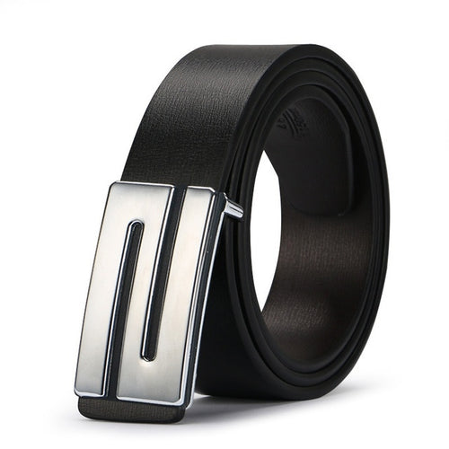 Load image into Gallery viewer, Cow Genuine Leather Smooth Buckle Belts-men-wanahavit-Silver PHS-100cm-wanahavit
