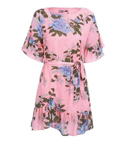 Sash Floral Print Boho Elegant Ruffle Sleeve Robe Dress-women-wanahavit-Print1-S-wanahavit