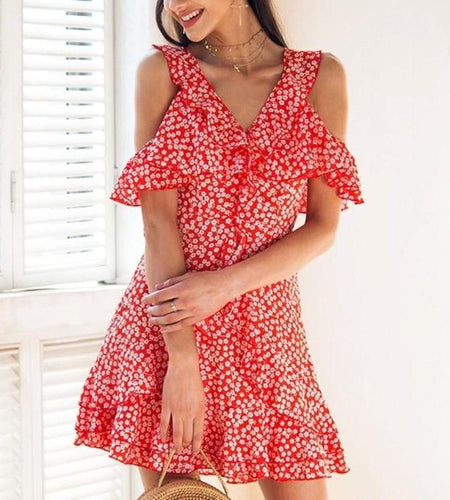 Floral Print Mini Ruffle Frill Strap Backless Tie Up Dress-women-wanahavit-Red-S-wanahavit