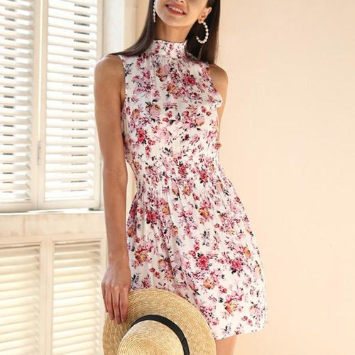 Load image into Gallery viewer, Sleeveless Floral Print Summer Elastic Boho Dress-women-wanahavit-Pink-S-wanahavit
