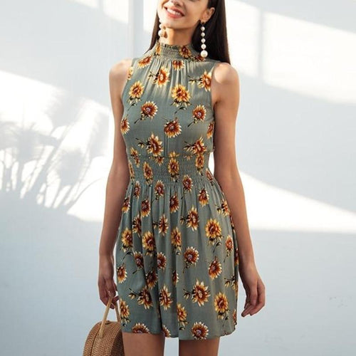 Load image into Gallery viewer, Sleeveless Floral Print Summer Elastic Boho Dress-women-wanahavit-Dark Green-S-wanahavit
