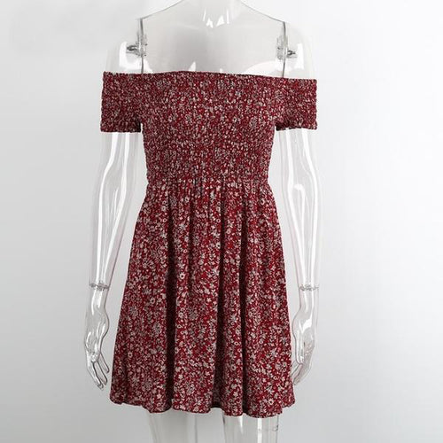 Load image into Gallery viewer, Off shoulder Floral Summer Dress-women-wanahavit-Wine Red-M-wanahavit
