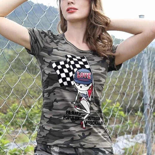 Load image into Gallery viewer, Racer Army Girl Camouflage Cartoon Print Shirt-women-wanahavit-Camouflage-M-wanahavit
