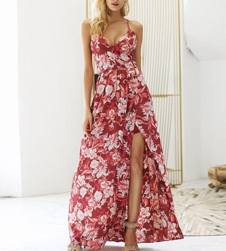 Backless Lace Up Floral Print Long Chiffon Boho Maxi Dress-women-wanahavit-Print-S-wanahavit