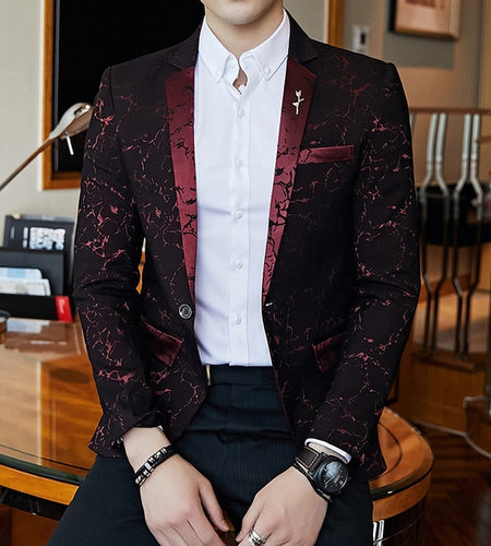 Contrast Collar Luxury Party Shiny Blazers-men-wanahavit-wine red-L-wanahavit