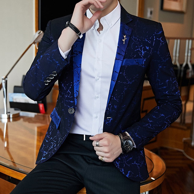 Contrast Collar Luxury Party Shiny Blazers-men-wanahavit-navy blue-L-wanahavit