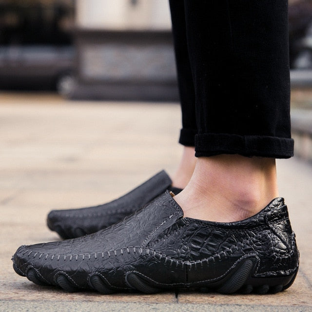 Luxury Genuine Leather Casual Flat Alligator Style Shoes-men-wanahavit-Slip On Black-6-wanahavit