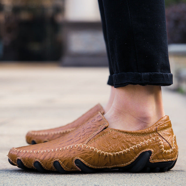 Luxury Genuine Leather Casual Flat Alligator Style Shoes-men-wanahavit-Slip On Brown-6-wanahavit