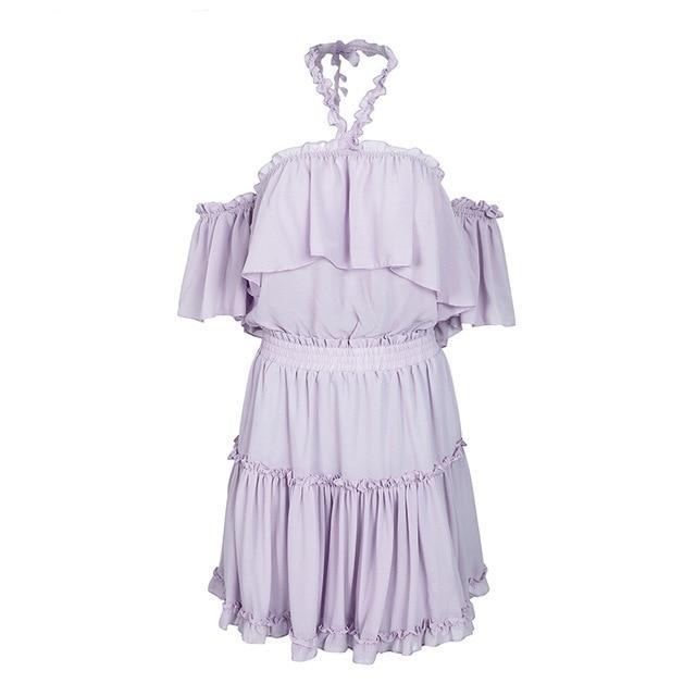 Halter Off Shoulder Summer Ruffle Dress-women-wanahavit-Grayish purple-S-wanahavit