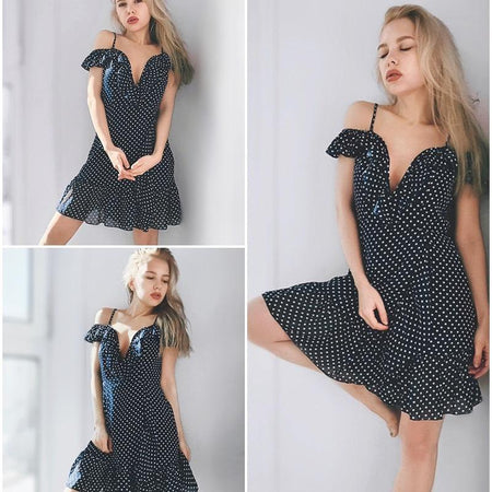 Strap V Neck Polka Dot Backless Mini Summer Dress-women-wanahavit-Red-S-wanahavit