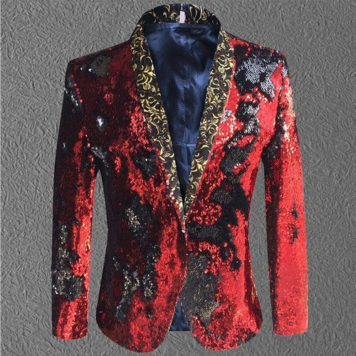 Load image into Gallery viewer, Fancy Sequin Singer Stage Costume Blazer-men-wanahavit-gold red-S-wanahavit
