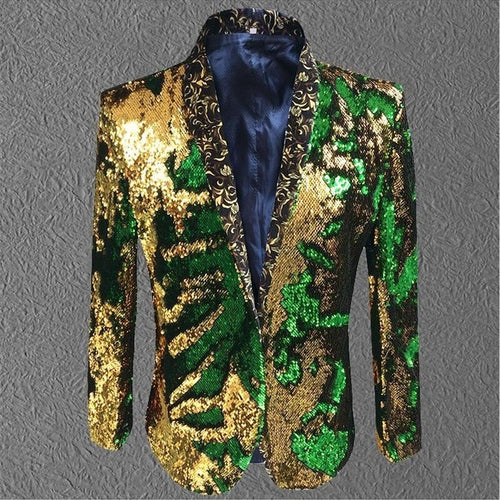 Load image into Gallery viewer, Fancy Sequin Singer Stage Costume Blazer-men-wanahavit-gold green-S-wanahavit
