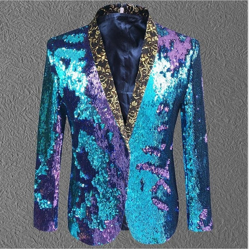 Load image into Gallery viewer, Fancy Sequin Singer Stage Costume Blazer-men-wanahavit-purple blue-S-wanahavit
