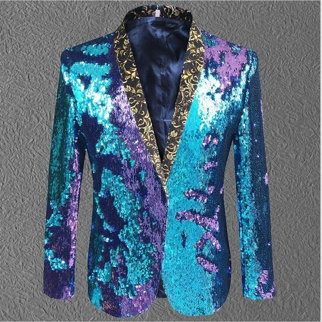 Fancy Sequin Singer Stage Costume Blazer-men-wanahavit-purple blue-S-wanahavit