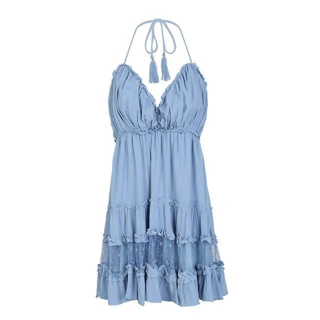 Strap Backless Mini Summer Tassel Dress-women-wanahavit-Bluish-grey-S-wanahavit