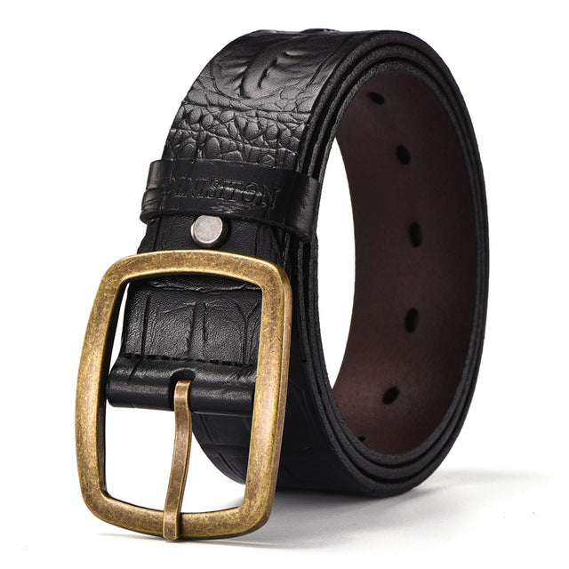 Vintage West Fashion Designer Crocodile Texture Leather Belt-men-wanahavit-ERF Black-100cm-wanahavit
