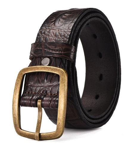 Vintage West Fashion Designer Crocodile Texture Leather Belt-men-wanahavit-ERF Coffee-100cm-wanahavit