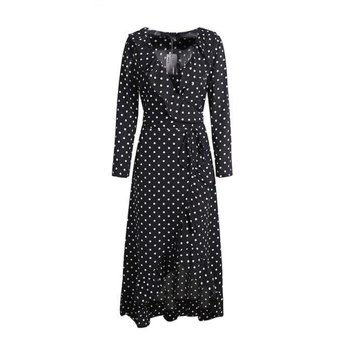 Load image into Gallery viewer, Polka Dot Ruffle Wrap Long Maxi Dress-women-wanahavit-Dot 1-S-wanahavit
