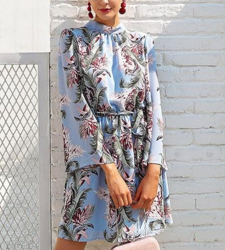 Backless Lace Up Boho Summer Flare Sleeve Floral Dress-women-wanahavit-Blue-S-wanahavit