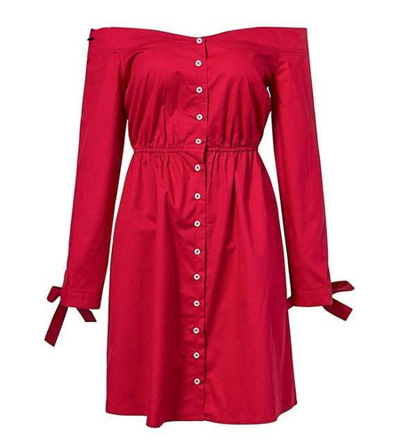 Sexy Off Shoulder Summer Tie Up Button Dress-women-wanahavit-Red-S-wanahavit