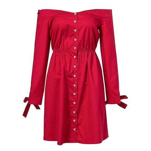 Load image into Gallery viewer, Sexy Off Shoulder Summer Tie Up Button Dress-women-wanahavit-Red-S-wanahavit
