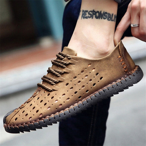 Load image into Gallery viewer, Summer Microfiber Leather Breathable Hole Lace Up Shoe-men-wanahavit-brown shoes-38-wanahavit
