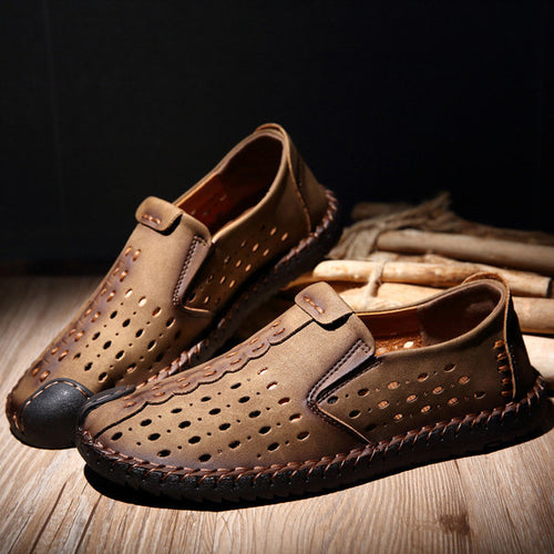 Load image into Gallery viewer, Breathable Hole Summer Leisure Beach Moccasin Shoe-men-wanahavit-Brown Loafers-38-wanahavit
