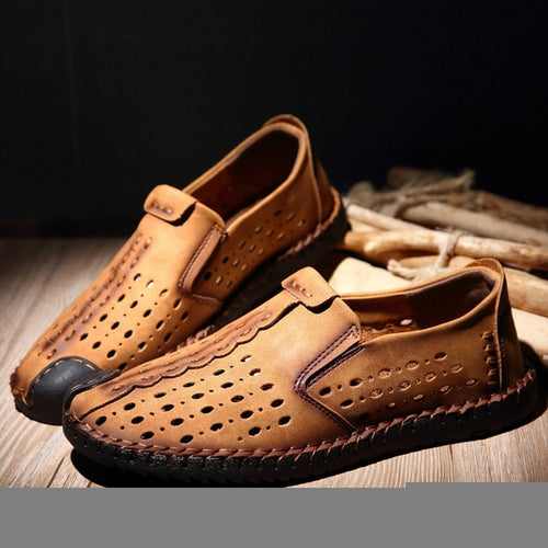 Load image into Gallery viewer, Breathable Hole Summer Leisure Beach Moccasin Shoe-men-wanahavit-Yellow Loafers-38-wanahavit
